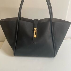 Elegant Black Vegan Tote with Brass Accents